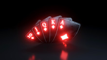 Online Casino Concept Royal Flush In Diamonds Poker Cards On The Black Background - 3D Illustration