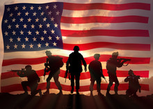 Six Military Silhouettes Against The American Flag