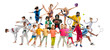 © master1305 - Creative collage of photos of 19 models. Kids in sport. Advertising, sport, healthy lifestyle, motion, activity, movement concept. American football, soccer, tennis volleyball box badminton rugby