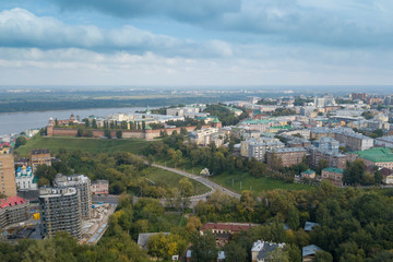 Wall Mural - Top view of the Nizhny Novgorod Kremlin and the city center of Nizhny Novgorod