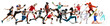 © master1305 - Creative collage of photos of 15 models running and jumping. Advertising, sport, healthy lifestyle, motion, activity, movement concept. American football, soccer, tennis volleyball box badminton rugby