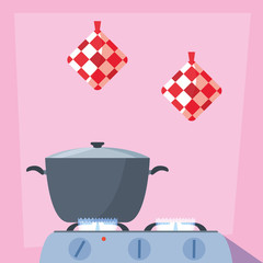 Sticker - cooking with pot of kitchen in stove