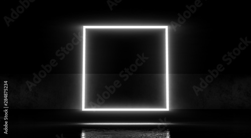 Fotografie, Tablou  Square Neon glowing light on dark abstract background