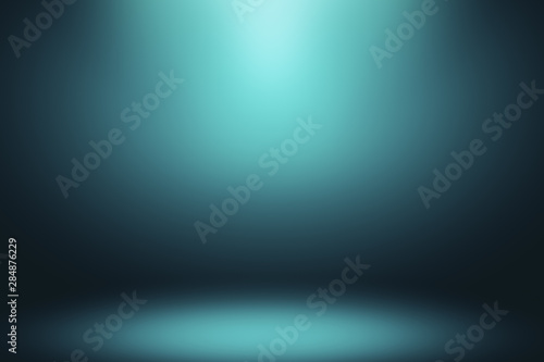 Abstract background with blurry stage in turquoise and dark colors.