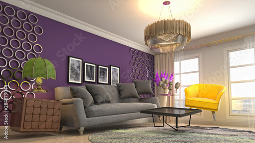 Zero Gravity Sofa Hovering In Living Room 3d Illustration