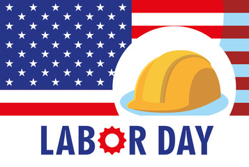 Wall Mural - labor day card with safety helmet and flag usa