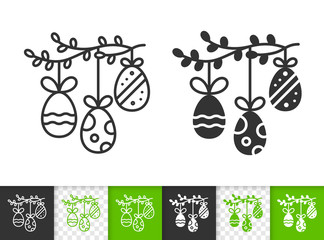 Wall Mural - Easter egg on spring branch black line vector icon