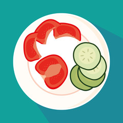 Canvas Print - dish with slices of cucumber and tomatoes