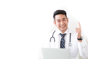 portait of Asian doctor in hospital white background