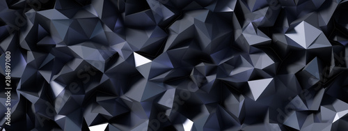 Black gray background with crystals, triangles. 3d illustration, 3d rendering.
