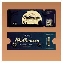 Vintage Halloween Party Invitation Ticket Pass Style Card Vector Template. Great Design For Halloween Party, Menu Or Invitation.
