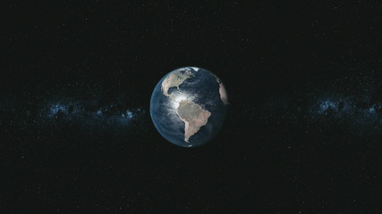 Wall Mural - spin earth orbit meteor glow starry background. planet fast motion universe celestial constellation 