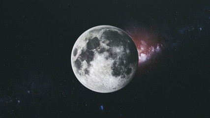 Wall Mural - moon orbit floodlight surface milky way background. planet side zoom in dark outer space star galaxy