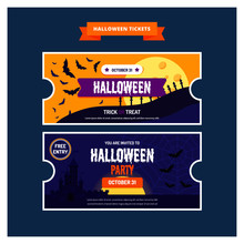 Vintage Halloween Party Invitation Ticket Pass Style Card Vector Template. Great Design For Halloween Party, Menu Or Invitation.