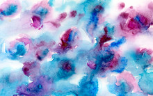 Abstract Background With Bright Purple, Turquoise And Blue Spots Painted With Watercolor.