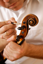 Germany, Upper Bavaria, Schaeftlarn, Violin Maker Making Violin, Close Up