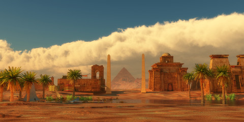 Wall Mural - ancient egyptian city - a legendary egyptian city in the desert next to the nile river full of build