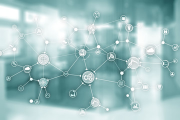 Wall Mural - technology industrial business process workflow organisation structure on virtual screen.