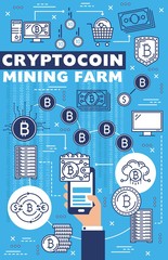 Poster - Cryptocurrency mining farm, bitcoin blockchain
