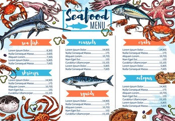 Wall Mural - Seafood restaurant menu, fish gourmet food sketch