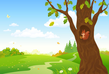 Wall Mural - Cartoon autumn woods