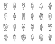 Ice Cream Cone Simple Black Line Icons Vector Set