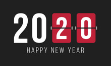 2020 Digits Over Flip Boards And Text Happy New Year, Greetings Poster Or Card With Dark Background, Vector Illustration