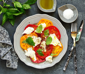 Wall Mural - salad of tomato, mozzarella and basil. Italian food.