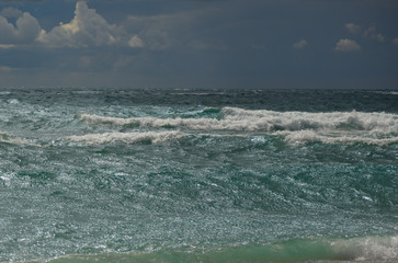 Wall Mural - seascape wave beach sand clouds