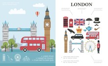 Flat Travel To London Concept