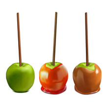 Green Apple In Caramel And In Toffee. Vector 3d Realistic