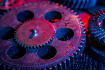 Gears. Machine part. Neon color.