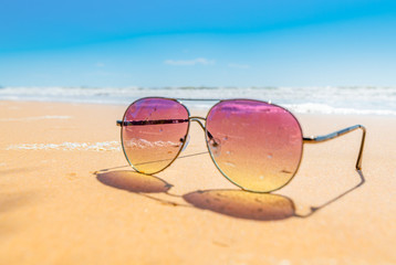 Sunglasses on the coastal beaches under the sun