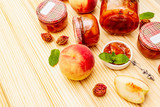 Fototapeta Kuchnia - White peach jam, confiture, chutney in a glass jar