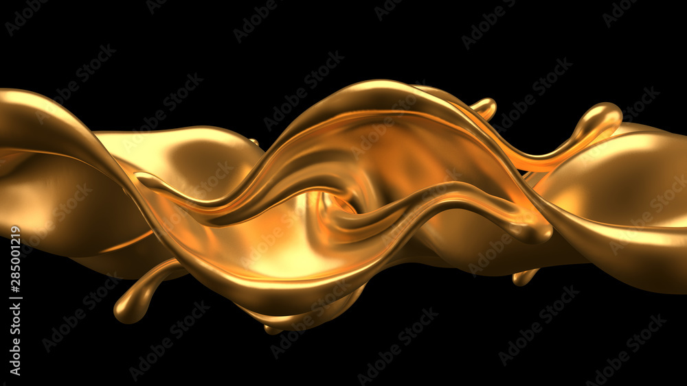 Luxury elegant splash liquid gold. 3d illustration, 3d rendering. - obrazy, fototapety, plakaty 
