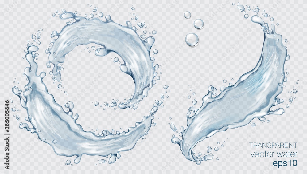 Transparent vector water splash and wave on light background - obrazy, fototapety, plakaty 