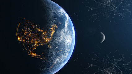 Wall Mural - america earth moon left view plexus background