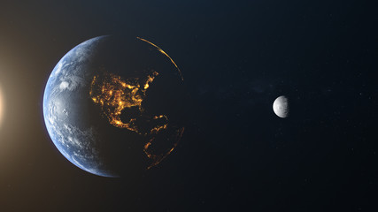 Wall Mural - america earth moon sun background