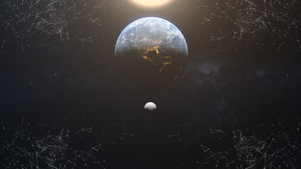 Wall Mural - earth moon sun four corner plexus background