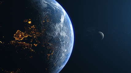 Wall Mural - europe earth moon left view background