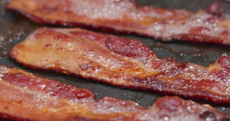 Sticker - Fry bacon in pan in kitchen for breakfast