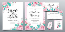 Beautiful Wedding Invitation Card Template In Soft Pink Theme With Pink Roses Watercolor Decoration