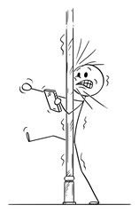 Canvas Print - Vector cartoon stick figure drawing conceptual illustration of man who hit the pole on the street while using cellphone or mobile phone.