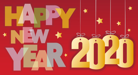 Wall Mural - 2020 new year greeting card with colorful text Happy New Year on red background vector illustration