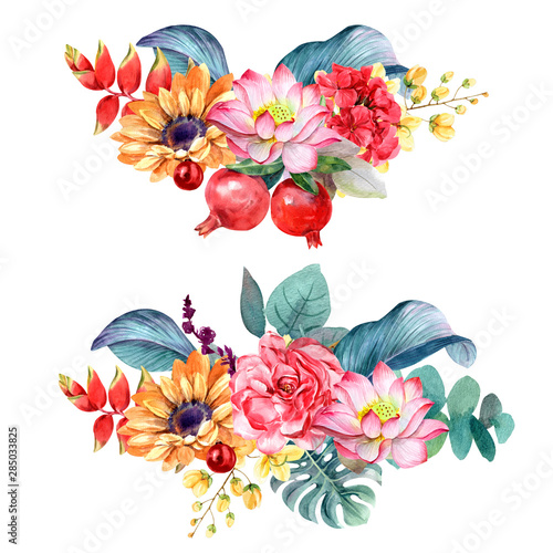Flower bouquet isolated watercolor painting for illustration