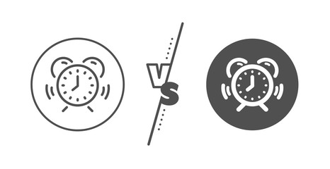 Alarm clock sign. Versus concept. Time management line icon. Watch symbol. Line vs classic time management icon. Vector