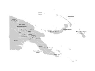 Wall Mural - Vector isolated illustration of simplified administrative map of Papua New Guinea. Borders and names of the provinces. Grey silhouettes. White outline