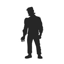 Black Silhouette Of Frankenstein Monster. Halloween Party. Isolated Image Of Scary Zombie. Dead Man On White Background