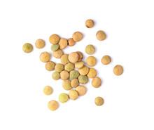  Lentils On Isolated White Background. Top View