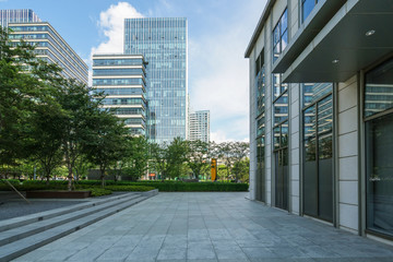 Leinwandbilder - Empty floors and office buildings in the financial center, Qingdao, China